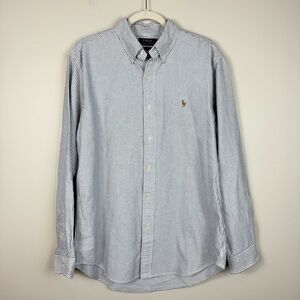 Polo Ralph Lauren Button Down Shirt Long Sleeve Mens Large Gray White Stripe Top